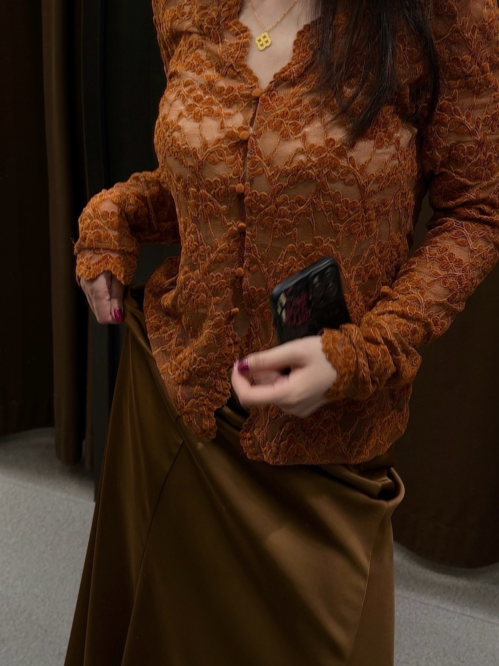 Romantic Lace Button-Front Top